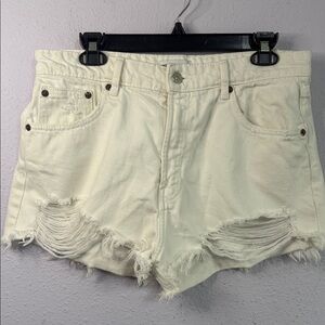 Zara Women Ivory Distressed Denim Shorts Size 10